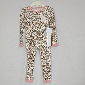 NWT Milkberry Girls Leopard Print Long Sleeve Pajama Set Rayon From Bamboo Sz 3T